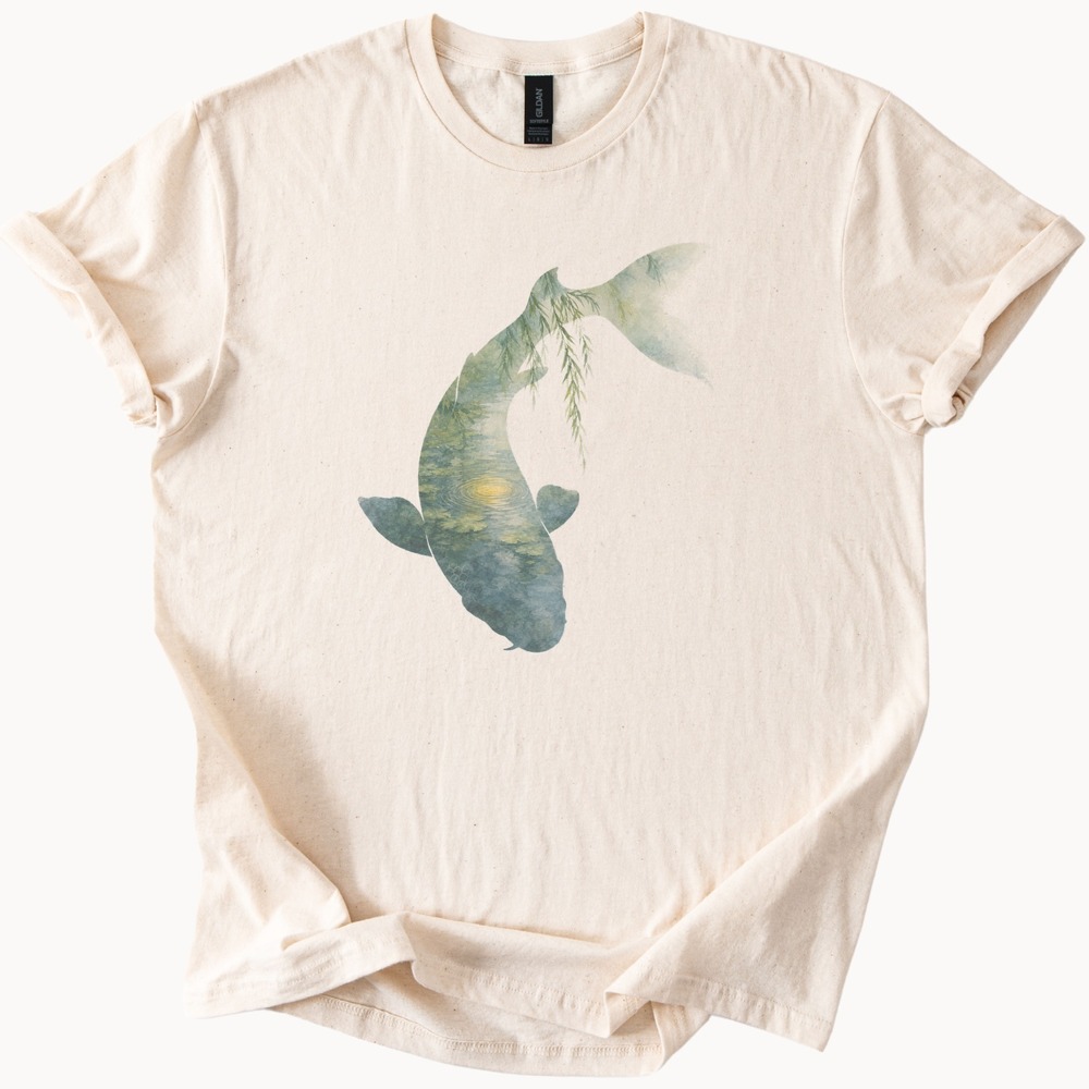 Koi Carrying a Willow Pond Within Double Exposure Tee